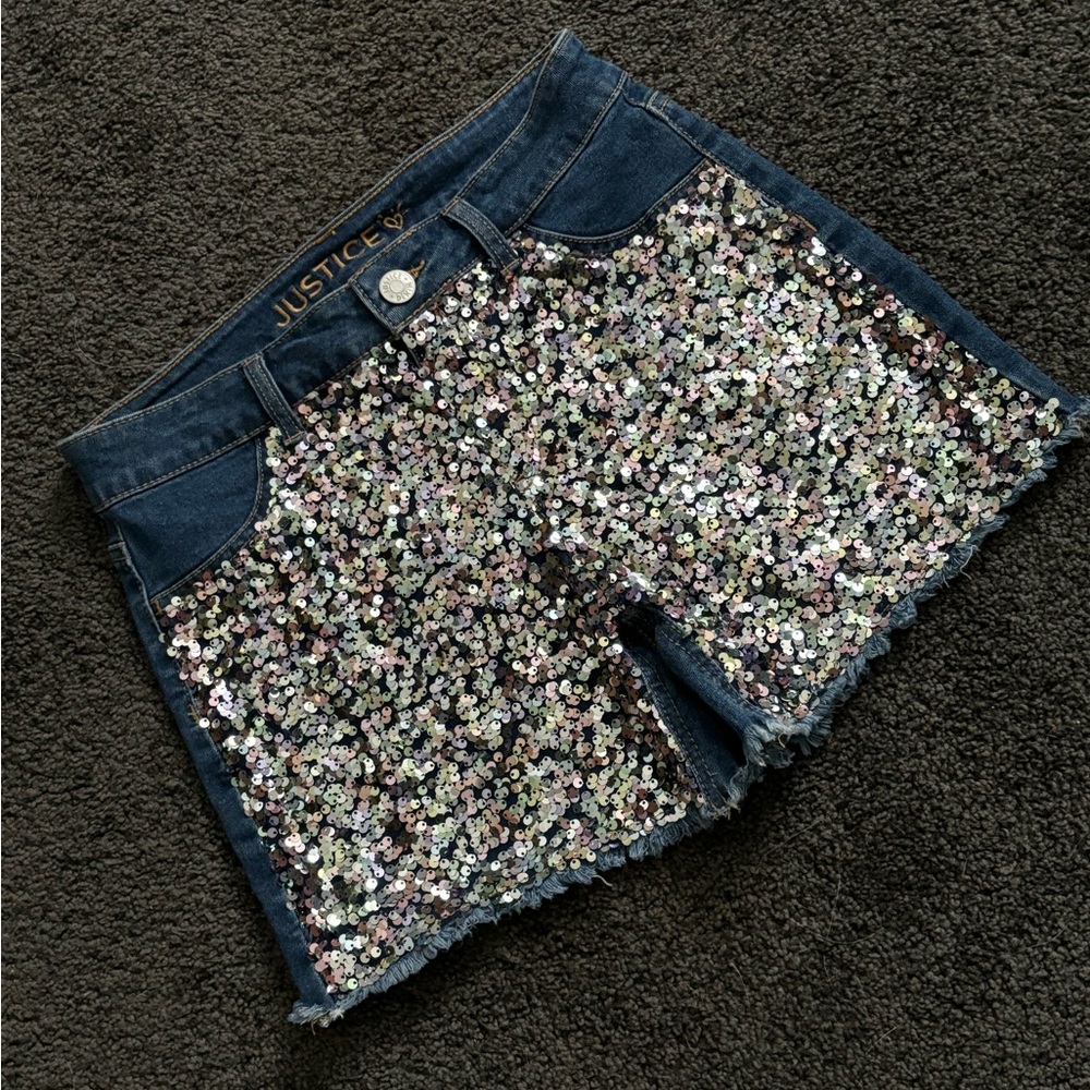 Girls’ Denim Cut off Shorts with Sequins, Size 16, EUC